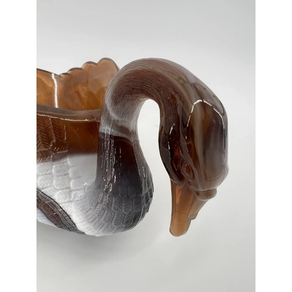 VTG Imperial Glass Carmel Slag Swirl Swan Trinket‎ Dish Holiday Thanksgiving MCM